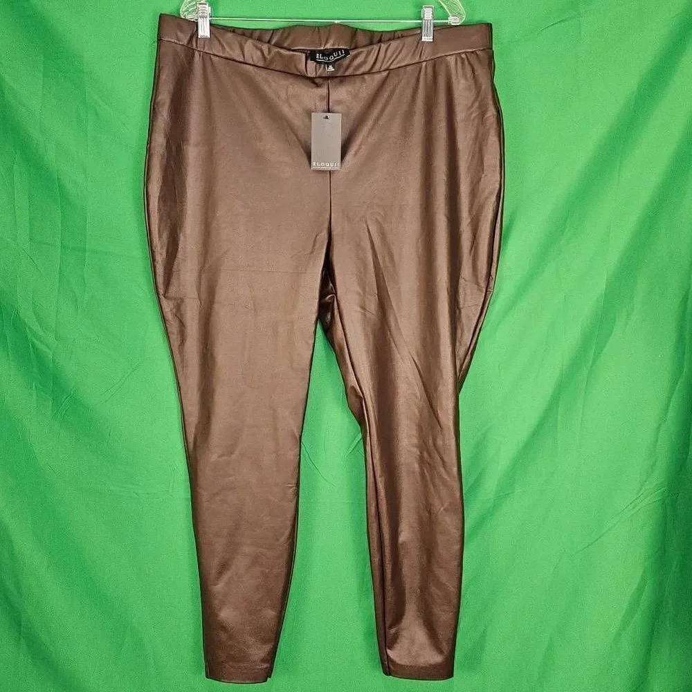 NWT Eloquii Womens Brown Faux Leather Pants 22